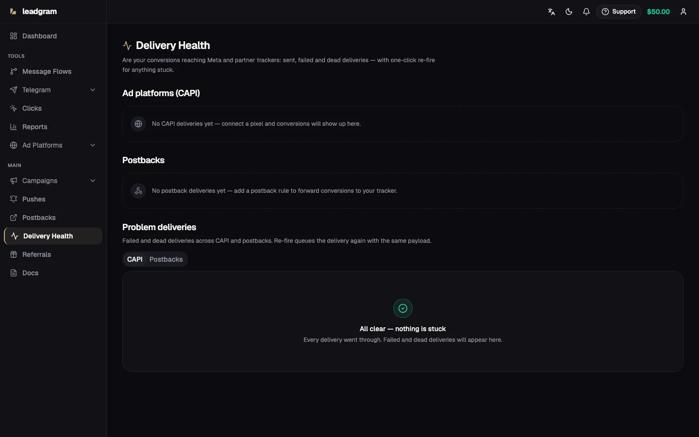 Картки доставки конверсій по CAPI-платформах і правилах постбеків