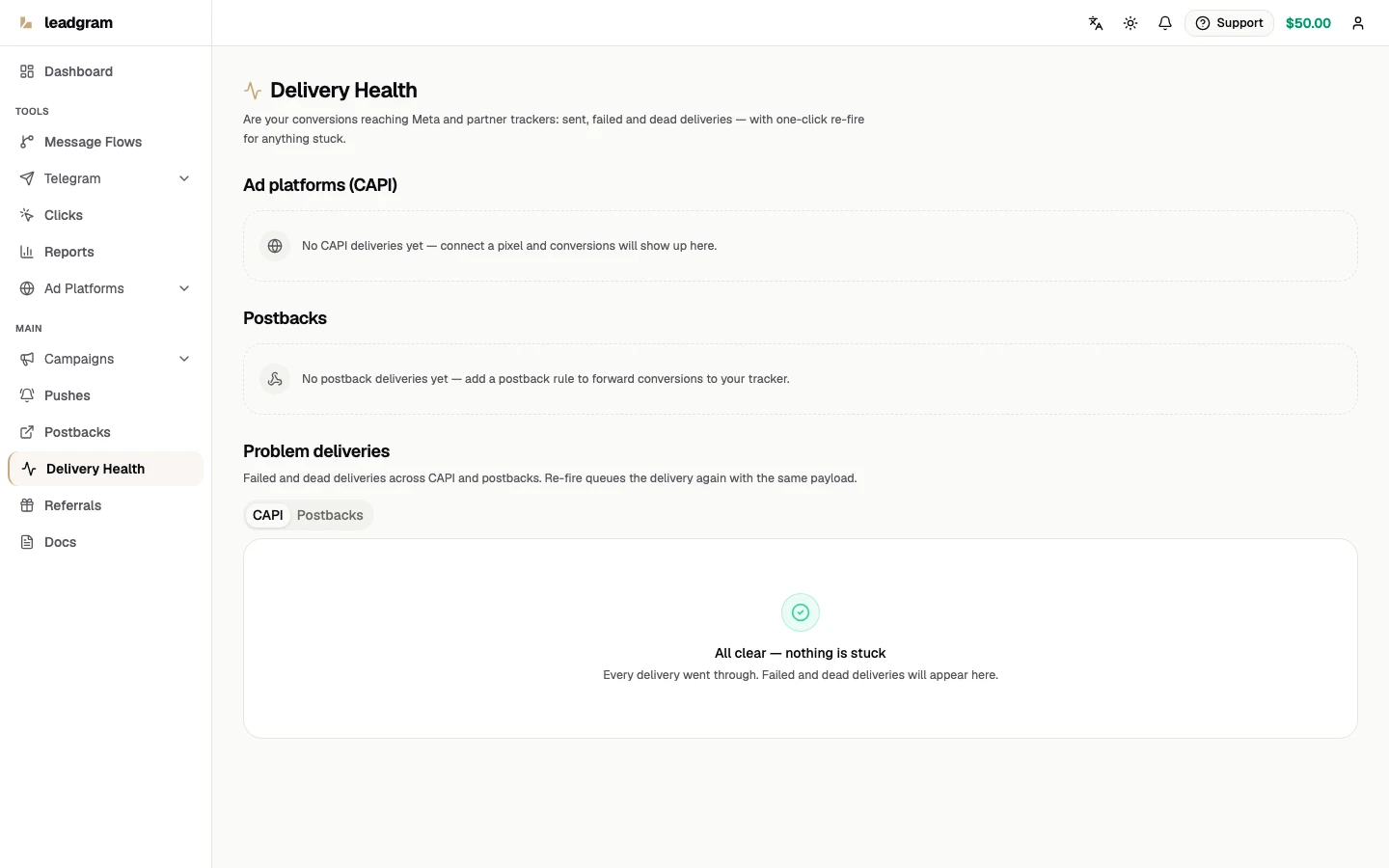 Картки доставки конверсій по CAPI-платформах і правилах постбеків